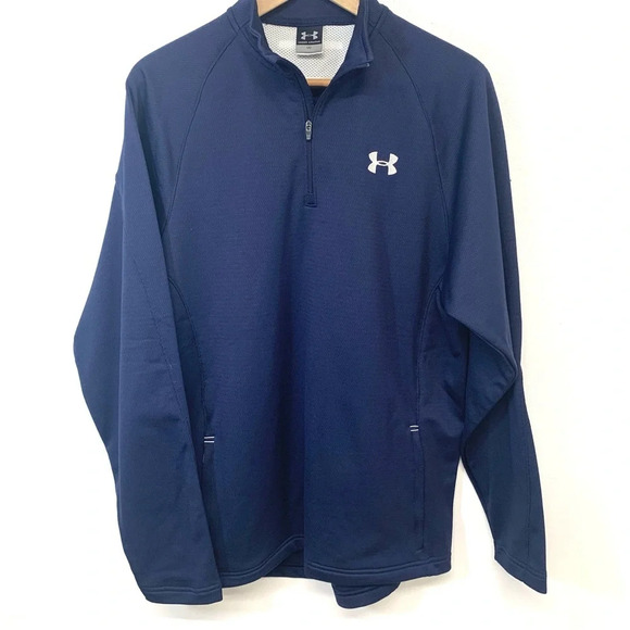 Under Armour 1/4 Zip Long Sleeve Polo   Men Medum‎ Blue Pockets Stretch Active - Picture 1 of 11